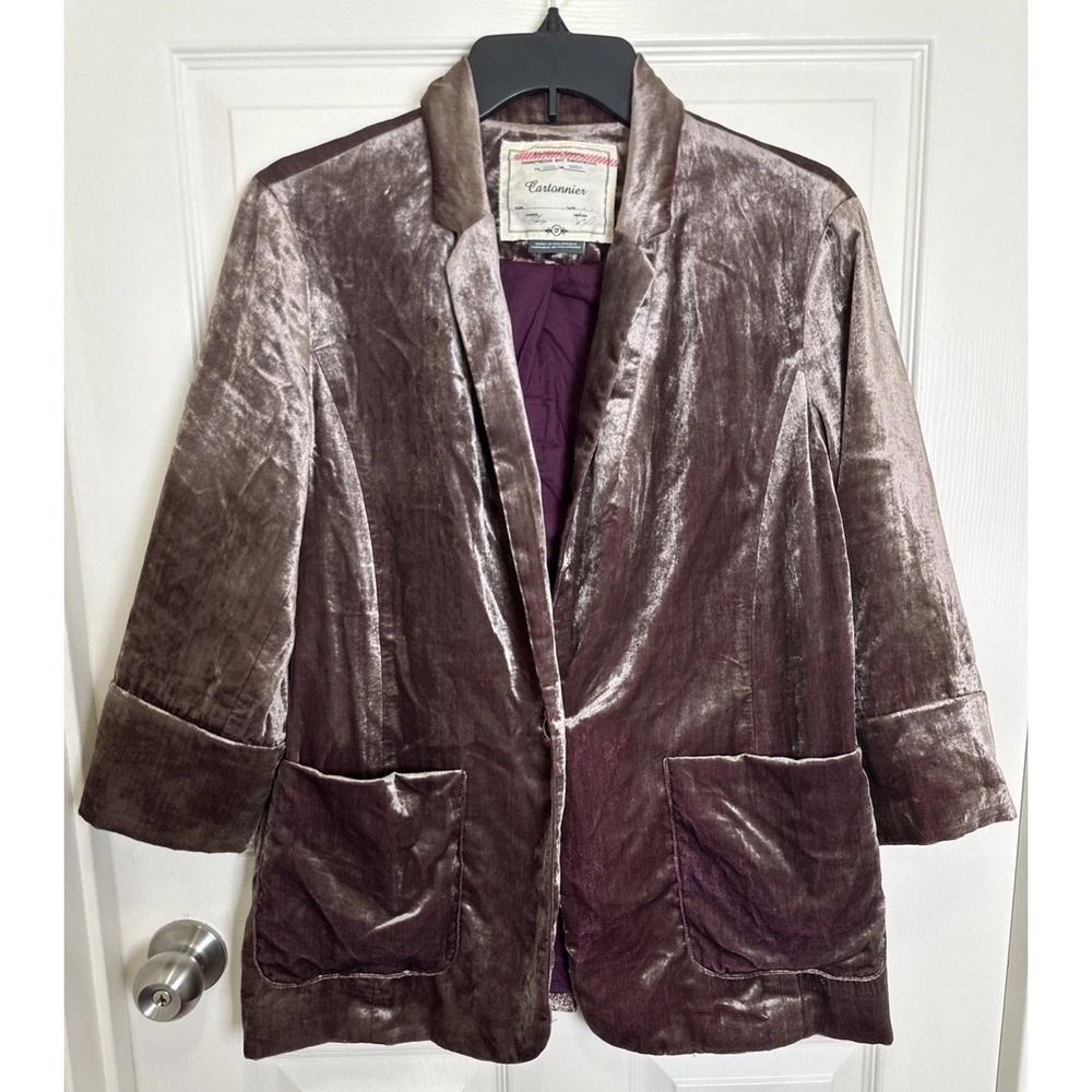 Cartonnier Velvet Blazer in Mauve Taupe with Deep Plum Lining